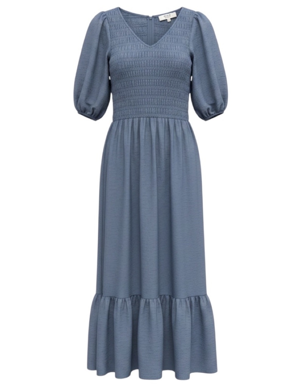 SEA NEW YORK SLATE BLUE SHORT SLEEVED SMOCKED MAXI DRESS - Picture 1 of 5